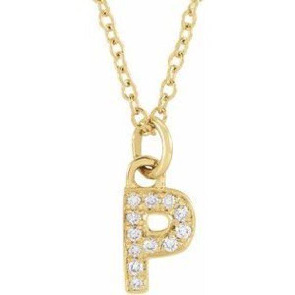 14K Yellow .04 CTW Natural Diamond Petite Initial P 16-18